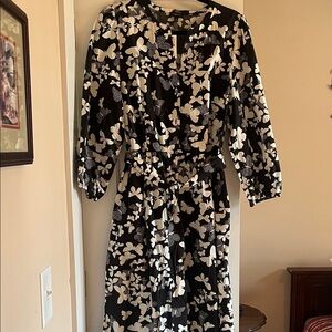 Talbots Monochrome Floral Long Sleeve Dress